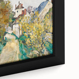 Extra large framed canvas depicting a close-up of a Paul Cézanne painting with textured, colorful art on a black background.