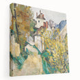 Paul Cézanne-inspired stretched canvas depicting a fruit still life in muted earth tones, ideal for kitchen wall art.