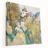 Paul Cézanne-inspired stretched canvas depicting a fruit still life in muted earth tones, ideal for kitchen wall art.
