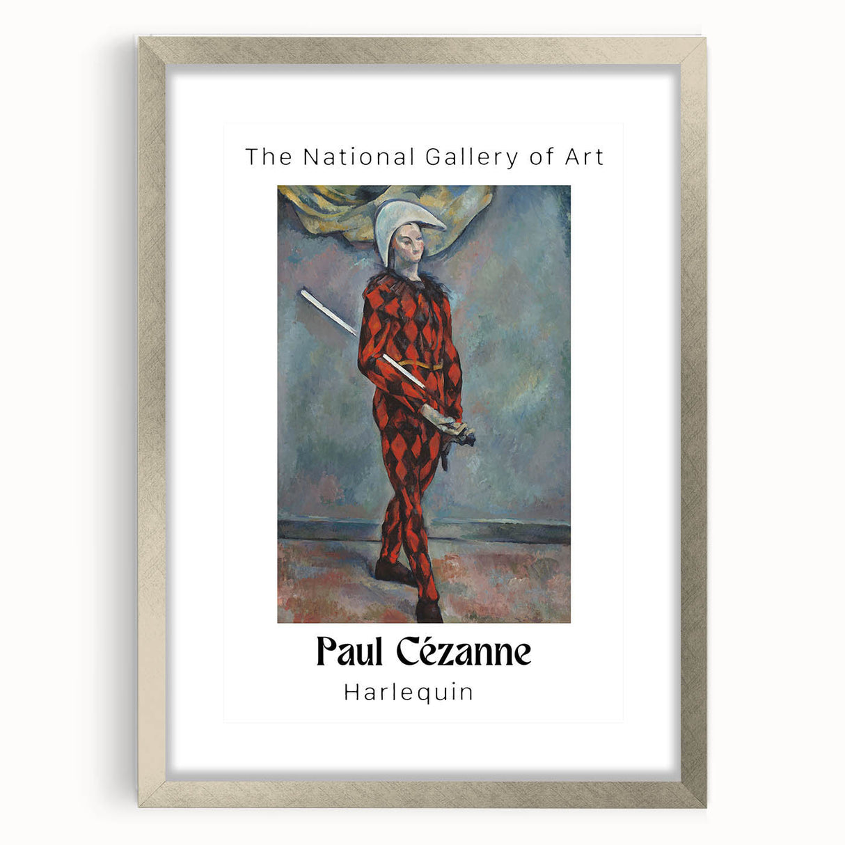 Textured abstract art print of a Paul Cézanne painting in silver frame, with muted earth tones.