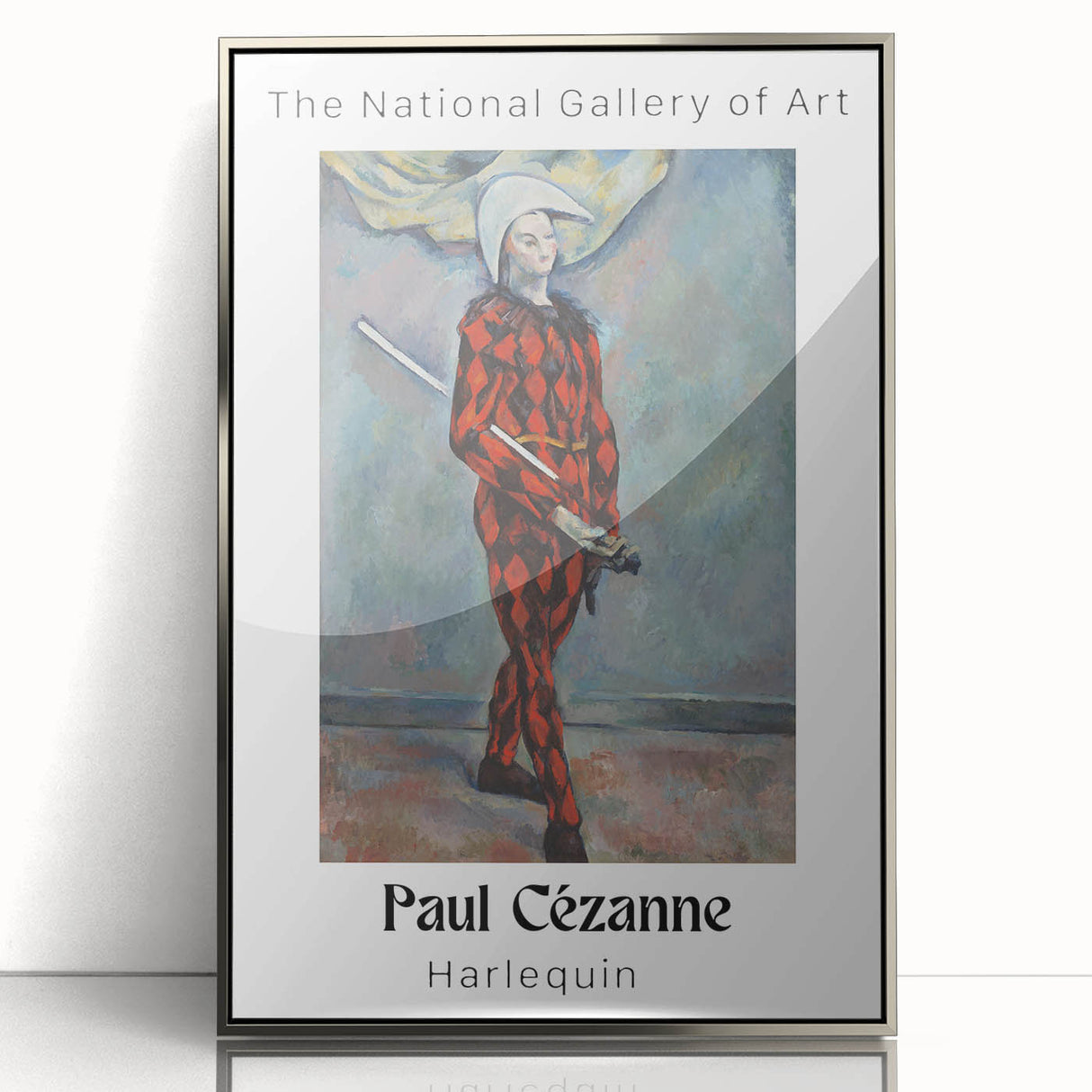 Mid-century modernist art by Paul Cezanne, featuring a landscape in muted earth tones, framed in silver acrylic.