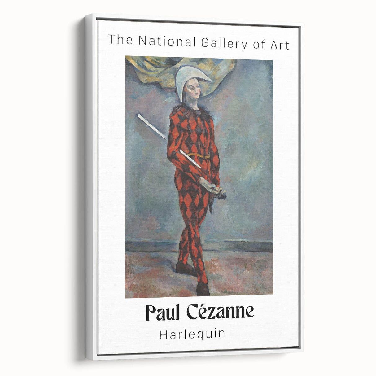 Vintage poster art featuring a Paul Cézanne design on a framed canvas, with a white border, ideal for living room decor.