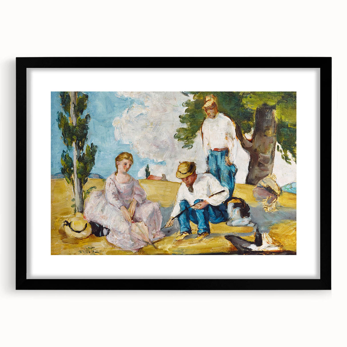 Extra large colorful abstract art print by Paul Cezanne, featuring textured brush strokes in vibrant hues, framed in black.