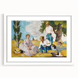 Abstract art print of Paul Cézanne's design, featuring muted earth tones on a white framed canvas.