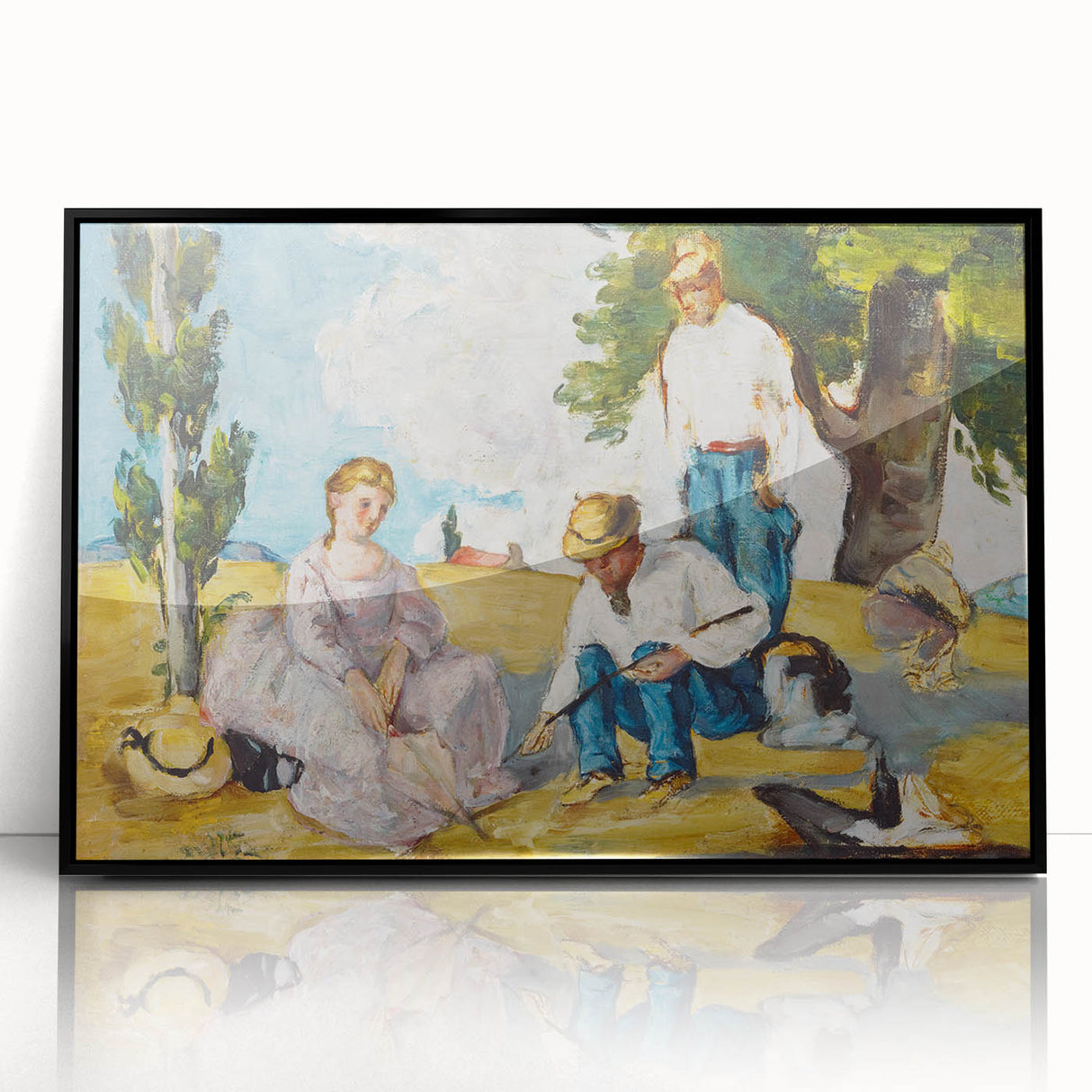 Large abstract wall art by Paul Cézanne, featuring organic shapes in earth tones, framed in black acrylic.