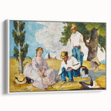 Vintage poster art of Paul Cézanne's work on a framed canvas, featuring vibrant colorful art on a black background.