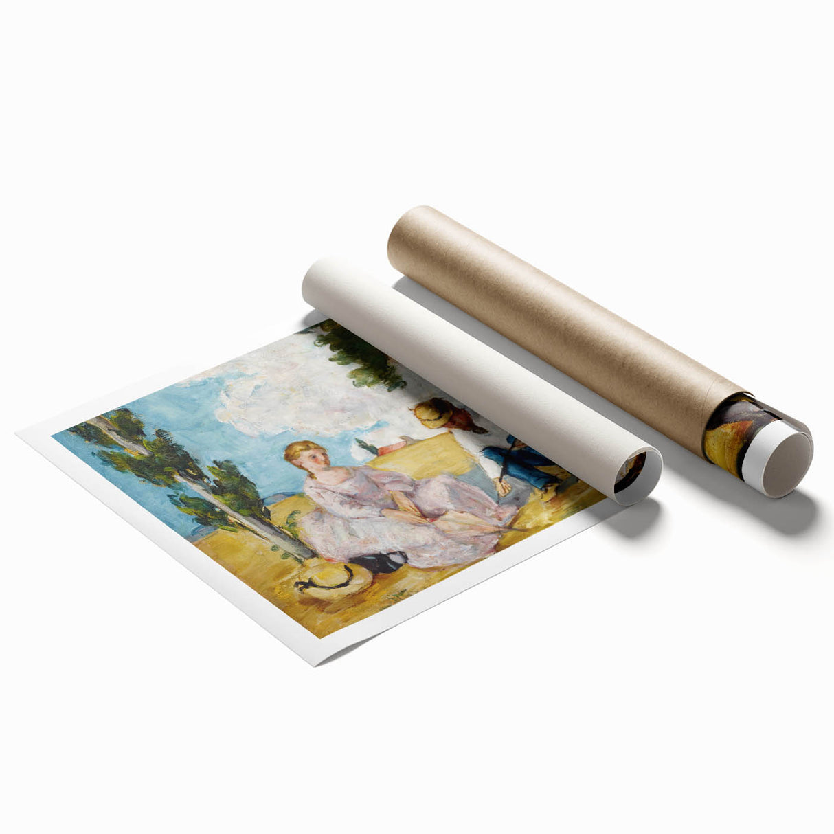 Extra large rolled print of Paul Cézanne floral art in soft green and pink tones, ideal for classy bathroom wall art.