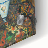 Mid-century modernist acrylic print featuring large abstract art in muted earth tones, ideal for dining room ambiance.