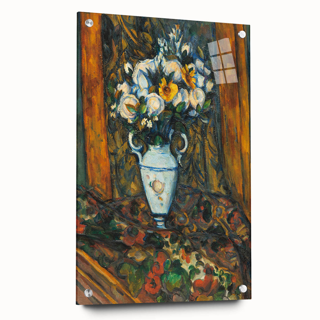 Acrylic print of Paul Cézanne's large abstract art in shades of blue and green, suitable for bedroom or dining room decor.