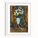 Abstract art print of a Paul Cézanne design in muted tones on a framed white mat, ideal for dining room decor.