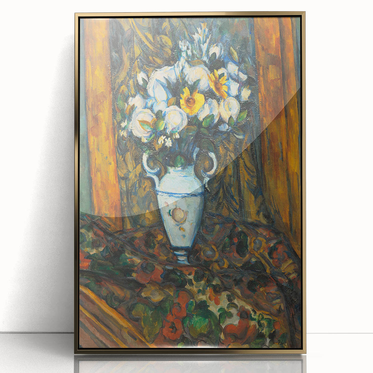 Paul Cézanne inspired mid-century modernist large art print in acrylic frame, featuring warm earth tones.
