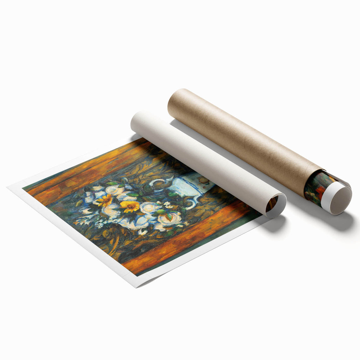 Extra large rolled print of Paul Cézanne's floral design in soft color tones, suitable for classy bathroom wall art.