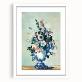 Abstract art print of a Paul Cézanne design in muted earth tones on a white framed canvas.