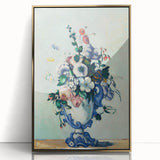 Large art print of a Paul Cézanne landscape in muted earth tones, framed in gold acrylic, suitable for modern art wall decor.