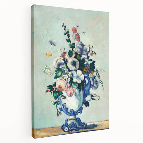 Side view of a Paul Cézanne-inspired canvas showing a fruit still life in muted earth tones, ideal for kitchen wall art.