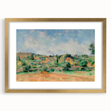 Extra large abstract art print of Paul Cezanne's work on textured canvas, framed in gold, ideal for living room decor.