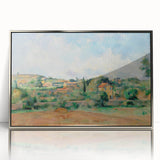 Mid-century modernist art by Paul Cézanne, featuring a landscape in muted earth tones on a framed acrylic print.