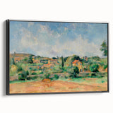 Black and white framed canvas depicting a vintage-style landscape painting, ideal for bedroom wall decor.