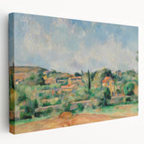 Paul Cézanne-inspired landscape on large canvas, featuring muted earth tones, ideal for kitchen wall art.