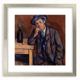 Textured abstract art print by Paul Cezanne, featuring muted earth tones on a framed silver mat, suitable for bedroom decor.