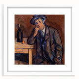 Abstract art print of Paul Cézanne's design in white frame, featuring muted earth tones, ideal for dining room decor.