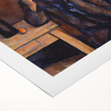 Art deco poster featuring a Paul Cezanne landscape with muted earth tones on rolled canvas, suitable for dining room decor.