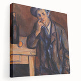 Side view of a stretched canvas featuring Paul Cezanne's impressionist artwork in muted earth tones.