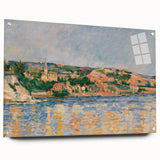 Large abstract wall art by Paul Cézanne in muted earth tones on acrylic glass, ideal for dining room decor.