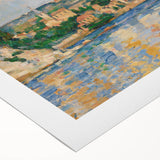 Art deco poster featuring a geometric pattern in muted gold and teal, printed on rolled canvas.