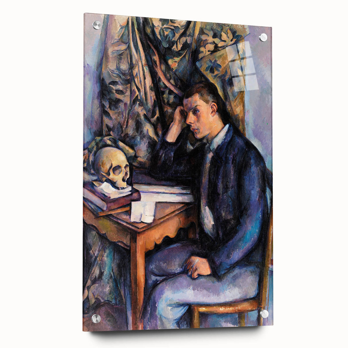 Acrylic print of a Paul Cézanne abstract design in muted green and blue tones, suitable for dining room decor.
