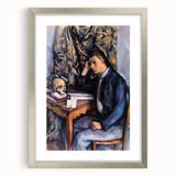 Textured art print of an abstract Paul Cézanne design in muted earth tones on a silver-framed canvas, ideal for bedroom art.