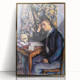 Large art print of a Paul Cezanne landscape in muted earth tones, framed in gold acrylic, suitable for nursery wall art.