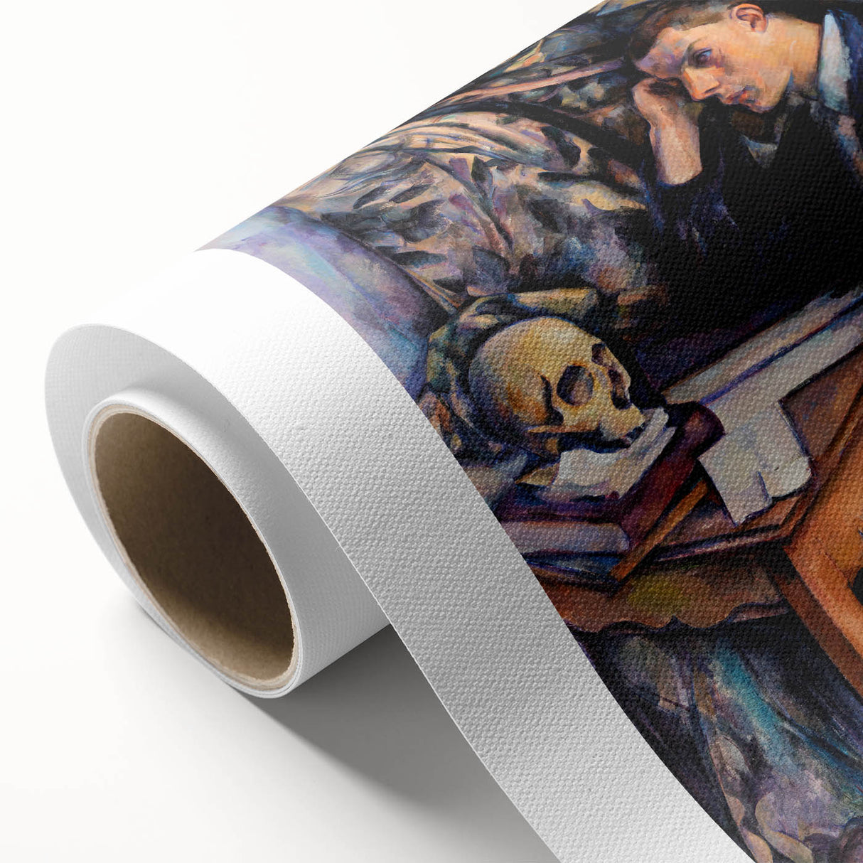 Art Deco poster of Paul Cézanne's painting on rolled canvas, featuring muted earth tones.