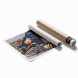 Extra large rolled print of Paul Cézanne's floral artwork in muted green and blue tones, ideal for classy bathroom wall art.