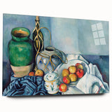 Side view of a large abstract wall art by Paul Cézanne on acrylic glass, featuring earthy and green tones.