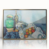 Large art print of a Paul Cézanne landscape with muted earth tones, framed in gold acrylic.