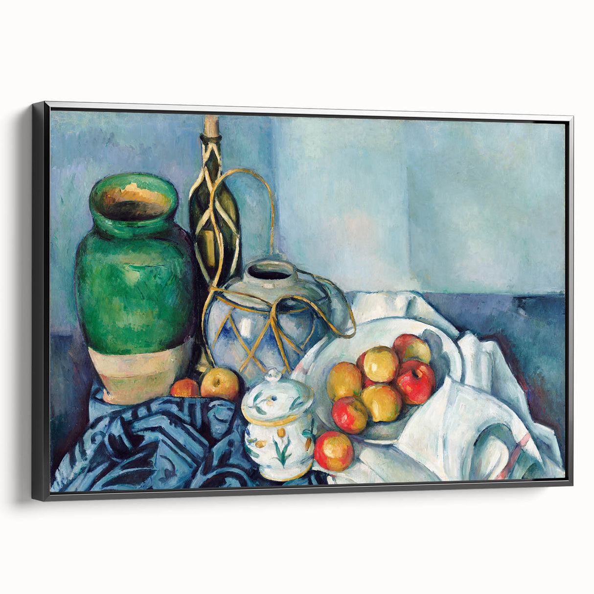 Black and white framed canvas of a vintage landscape painting, ideal for bedroom wall decor.