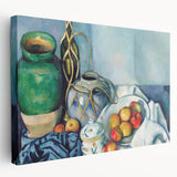 Paul Cézanne-inspired still life painting on stretched canvas, featuring muted earth tones, ideal for kitchen wall art.