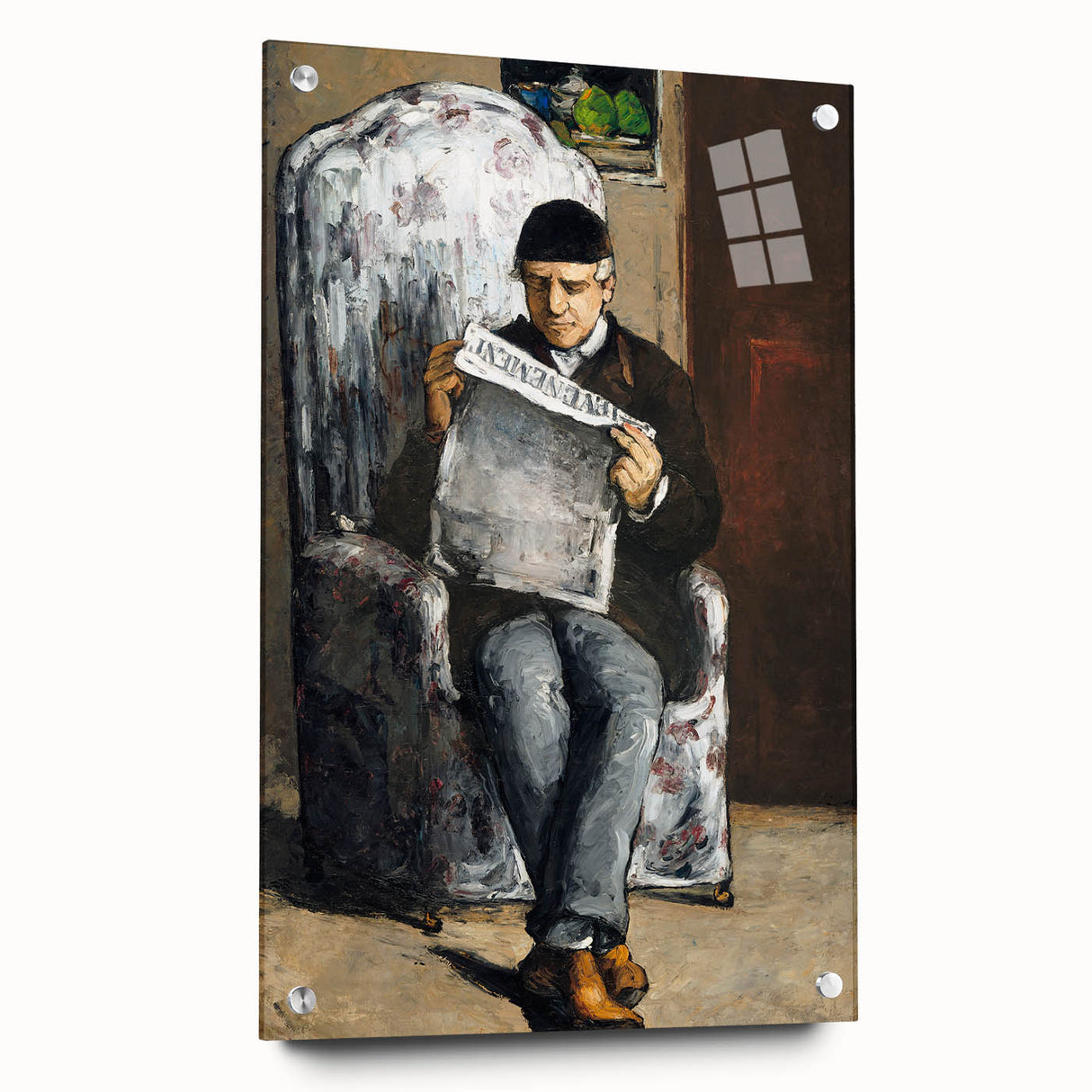 Acrylic print of a large abstract design by Paul Cezanne in muted earth tones, suitable for bedroom or dining room decor.