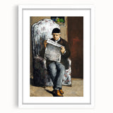 Abstract art print of geometric shapes in muted earth tones on a white framed canvas, suitable for dining room decor.