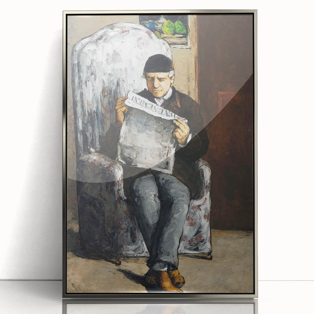 Mid-century modernist art by Paul Cezanne in silver acrylic frame, depicting a serene landscape, ideal for nursery wall art.