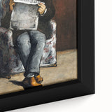 Close-up of a framed canvas featuring a textured, colorful abstract design in black.