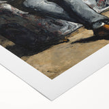 Art deco poster of a stylized landscape in muted earth tones on rolled canvas, suitable for dining room walls.