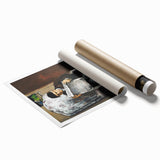 Extra large rolled print of a floral painting by Paul Cézanne in subdued green and yellow tones.