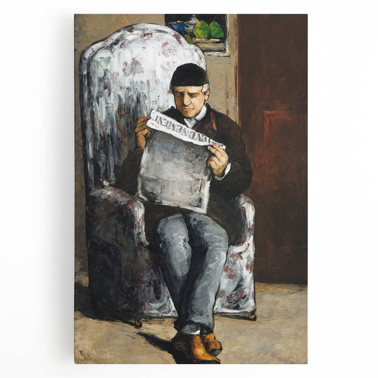 Black and white print of Paul Cézanne's artwork on stretched canvas, ideal for kitchen wall art.