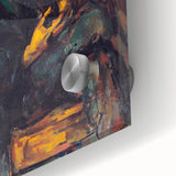 Mid-century modernist art by Paul Cezanne, featuring abstract forms in muted earth tones on acrylic glass.
