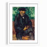 Abstract art print of a Paul Cézanne design in white frame, featuring muted earth tones, ideal for dining room decor.