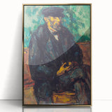 Large art print of a Paul Cézanne landscape, featuring muted earth tones in a mid-century modernist style.