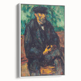Vintage poster art of a Paul Cézanne painting on framed canvas, featuring muted colors, suited for living room decor.