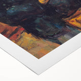 Art deco poster featuring a Paul Cézanne landscape in muted greens and blues on rolled canvas.